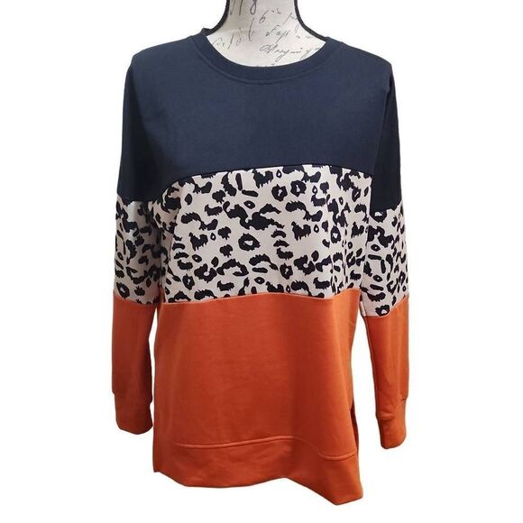 Exclusive Ladies Leopard And Solid Print Top-Size Medium - Picture 1 of 5